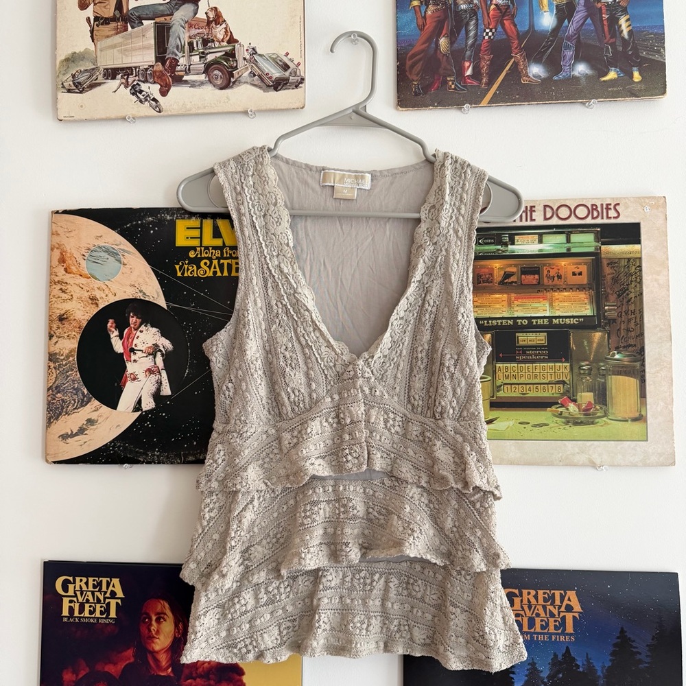 Michael Kors Gray Lace Tiered Tank Top